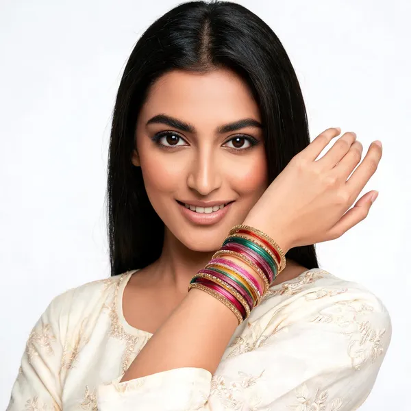 Multicolor_Silk_Thread_Golden_Glitter_Bangles_Set_For_Women