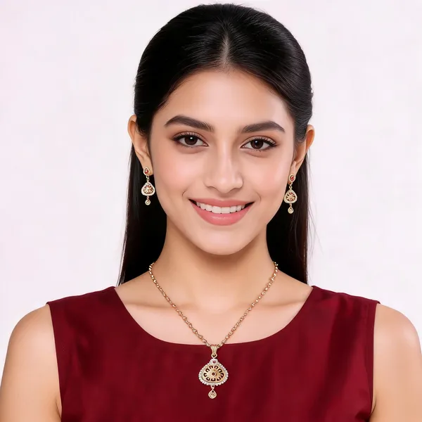 Gold-Tone_American_Diamond_Pendant_Necklace_Set_With_Earrings