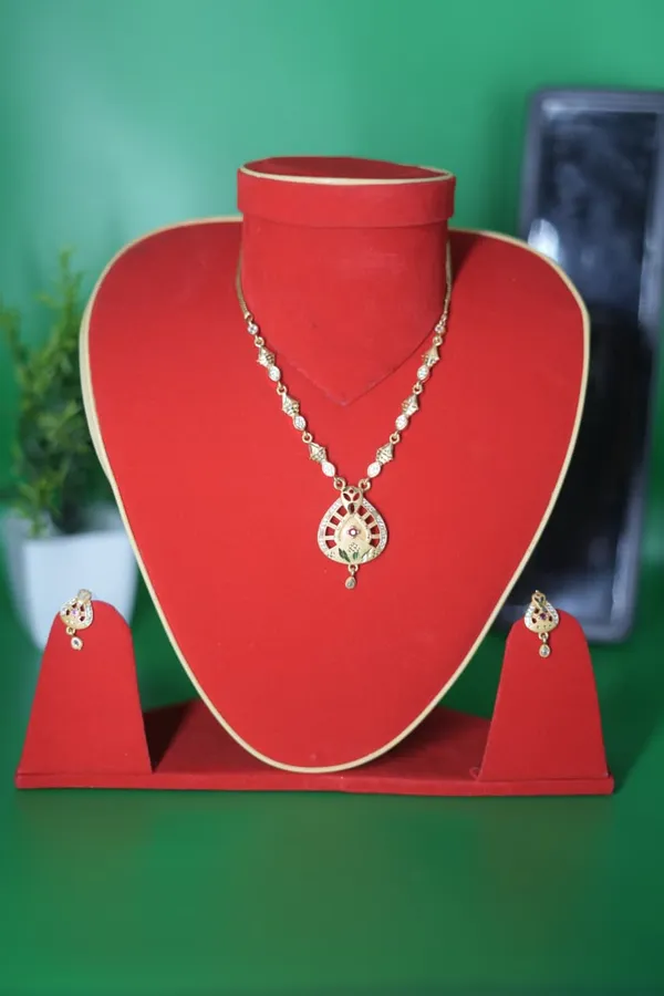 Gold_Tone_Pendant_Necklace_Set_With_Matching_Earrings_For_Women