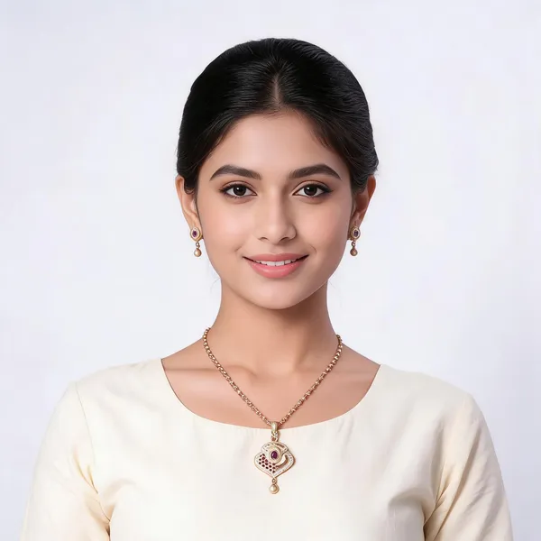 Gold-Toned_Pendant_Necklace_Set_With_Purple_Stones