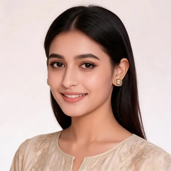 Gold_Plated_Cushion_Cut_Crystal_Stud_Earrings_For_Women