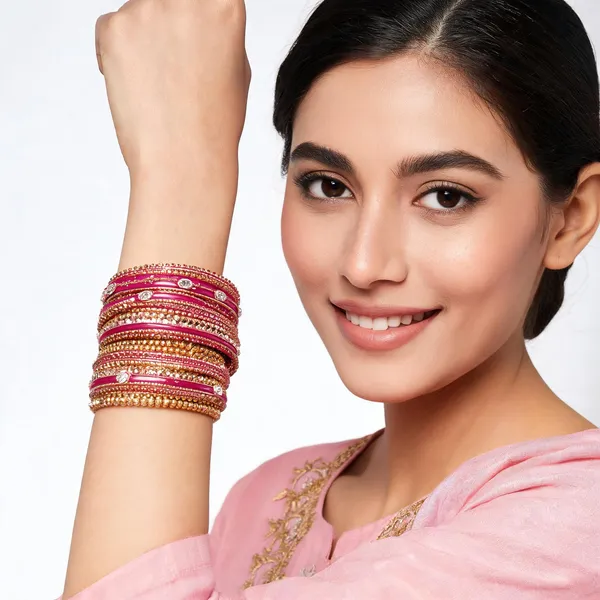 Pink_Gold_Embellished_Bangle_Set_For_Women