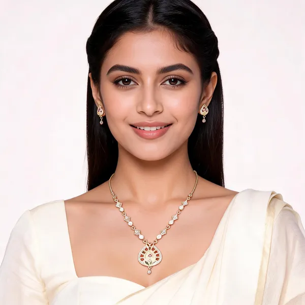 Gold_Tone_Pendant_Necklace_Set_With_Matching_Earrings_For_Women