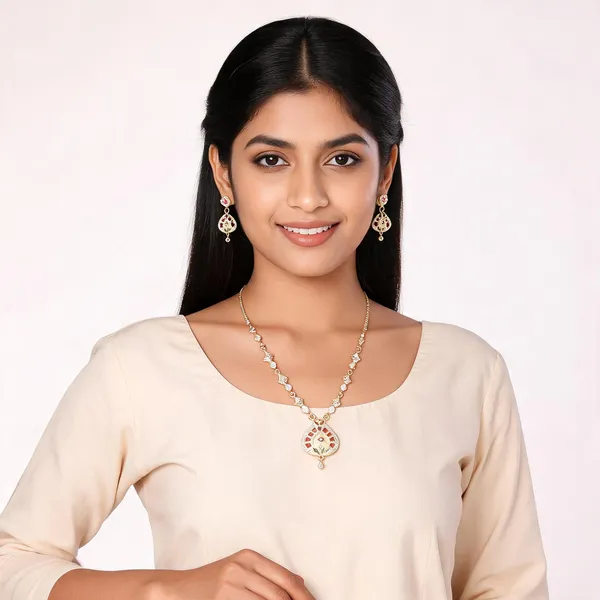 Gold_Tone_Pendant_Necklace_Set_With_Matching_Earrings_For_Women