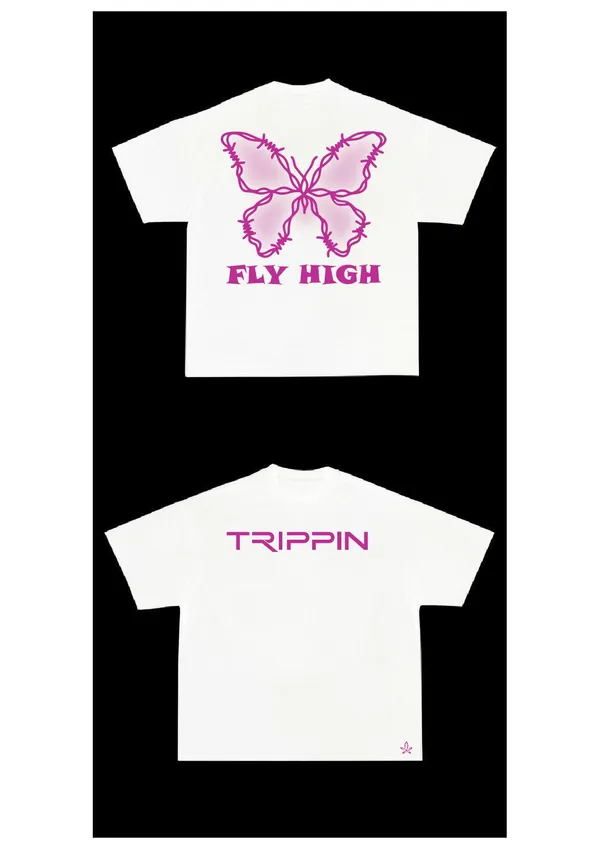 White_Cotton_French_Terry_Butterfly_Graphic_T-Shirt_For_Unisex