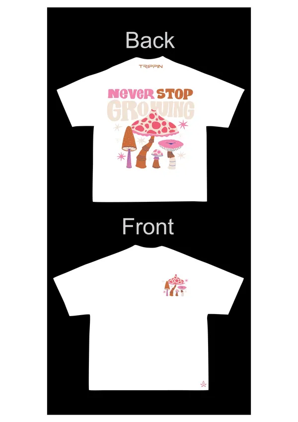 White_Cotton_French_Terry_Mushroom_Printed_T-Shirt_For_Unisex