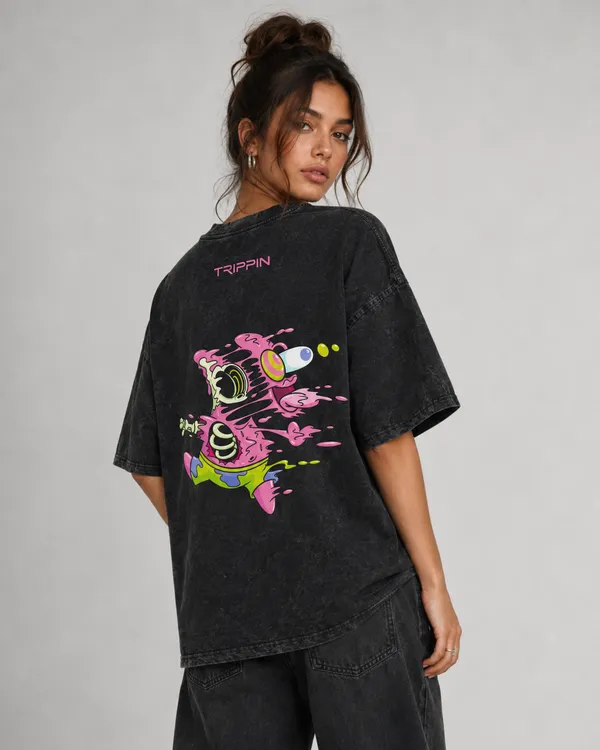TRIPPIN_Melted_Mind_Oversized_T-Shirt_–_Black_Acid_Wash_|_Unisex