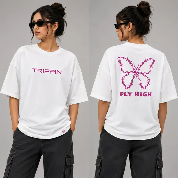 White_Cotton_French_Terry_Butterfly_Graphic_T-Shirt_For_Unisex