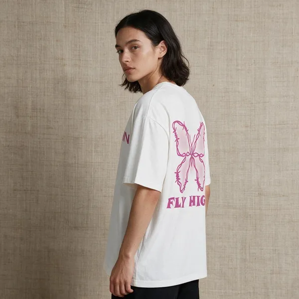 White_Cotton_French_Terry_Butterfly_Graphic_T-Shirt_For_Unisex