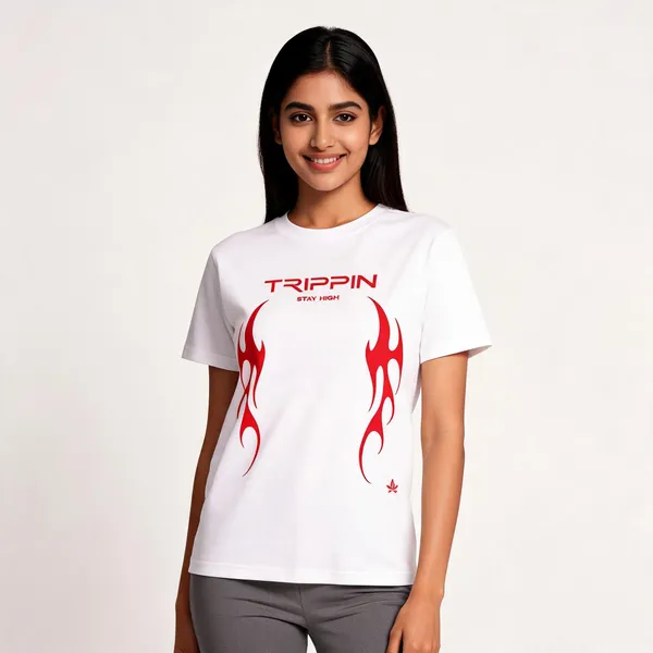 White_Cotton_French_Terry_Flame_Graphic_T-Shirt_For_Unisex