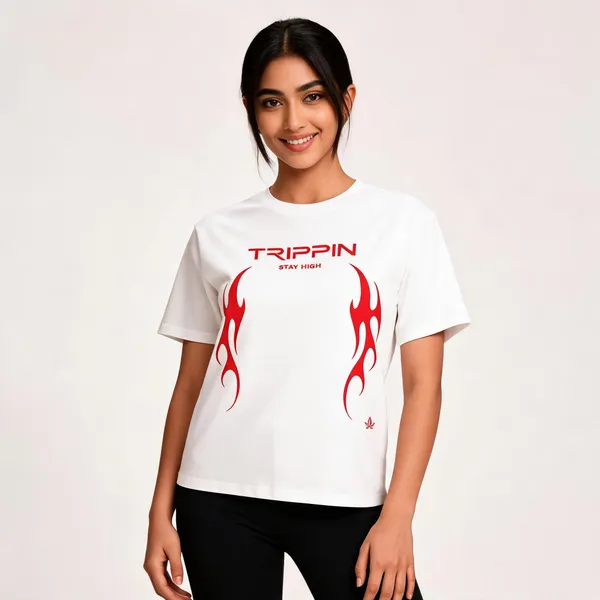 White_Cotton_French_Terry_Flame_Graphic_T-Shirt_For_Unisex