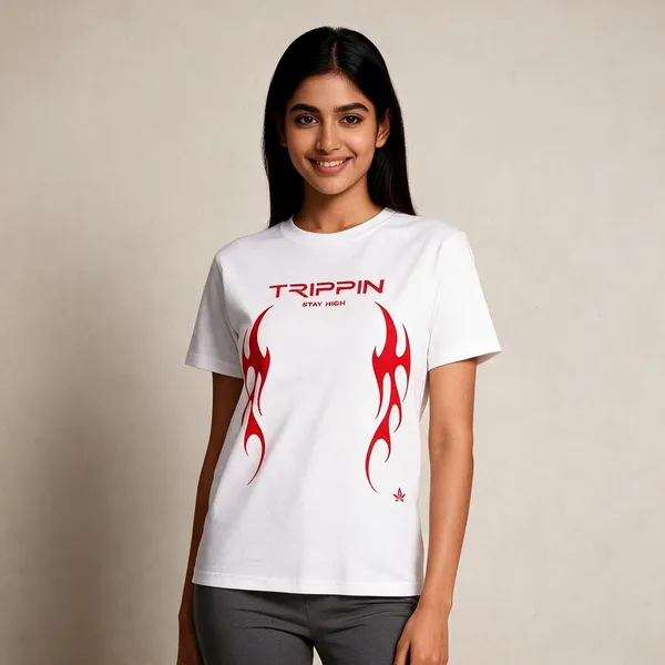 White_Cotton_French_Terry_Flame_Graphic_T-Shirt_For_Unisex