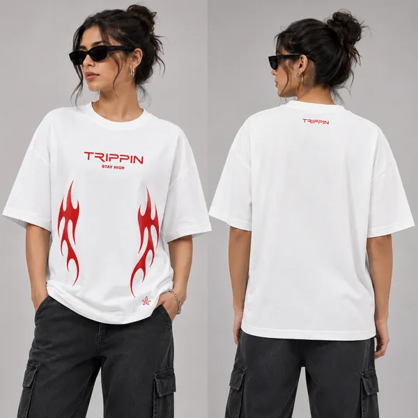 White_Cotton_French_Terry_Flame_Graphic_T-Shirt_For_Unisex
