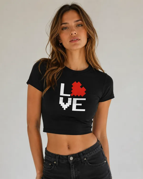 TRIPPIN_Pixel_Love_Women’s_Crop_Top_–_Black