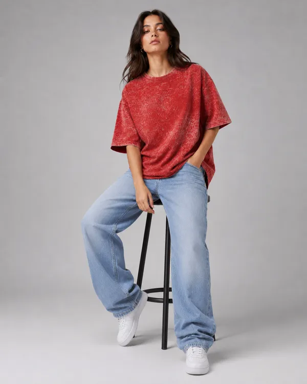 Red_Cotton_French_Terry_Acid_Wash_Oversized_T-Shirt_For_Unisex