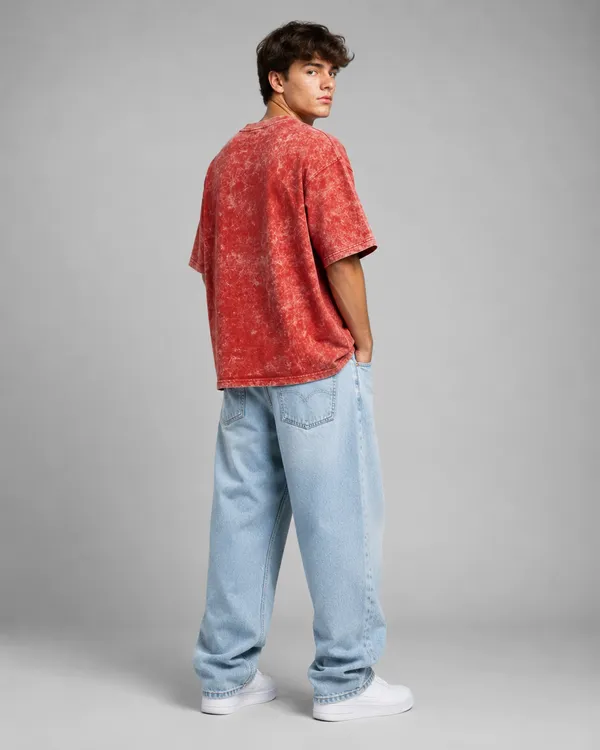 Red_Cotton_French_Terry_Acid_Wash_Oversized_T-Shirt_For_Unisex