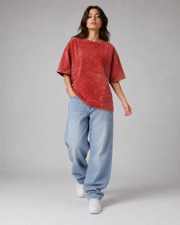 Red_Cotton_French_Terry_Acid_Wash_Oversized_T-Shirt_For_Unisex