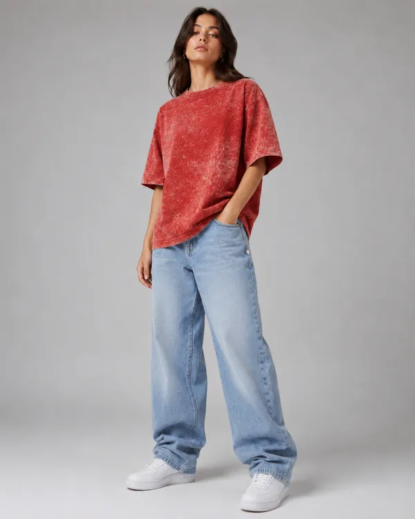Red_Cotton_French_Terry_Acid_Wash_Oversized_T-Shirt_For_Unisex