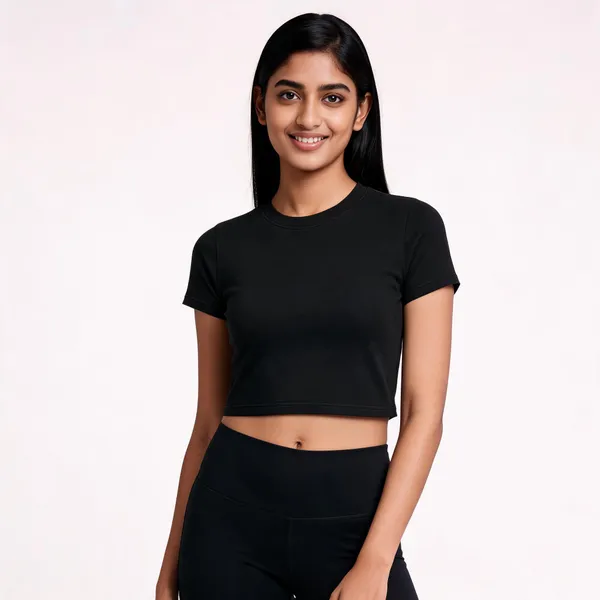 Black_Cotton_Short_Sleeve_Crop_Top_For_Women