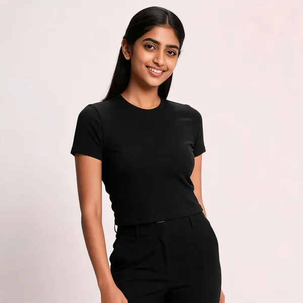 Black_Cotton_Short_Sleeve_Crop_Top_For_Women