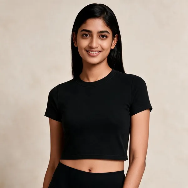 Black_Cotton_Short_Sleeve_Crop_Top_For_Women