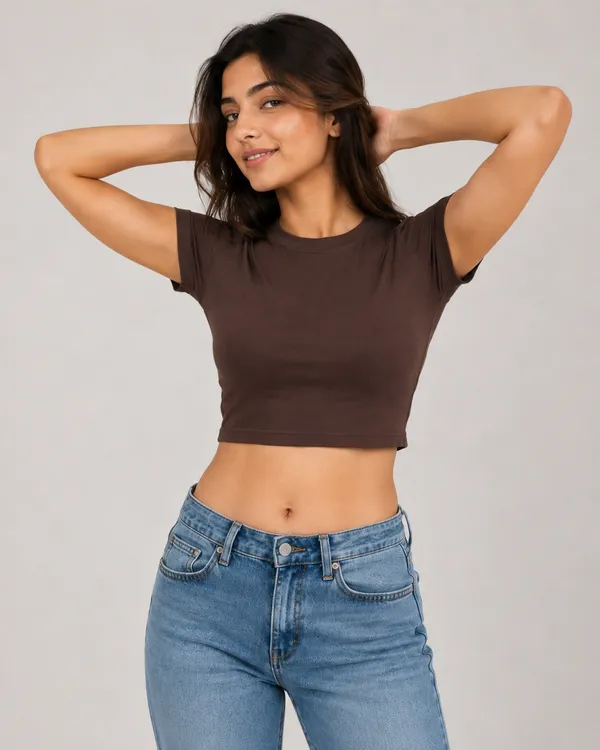 Brown_Cotton_Crew_Neck_Crop_Top_For_Women
