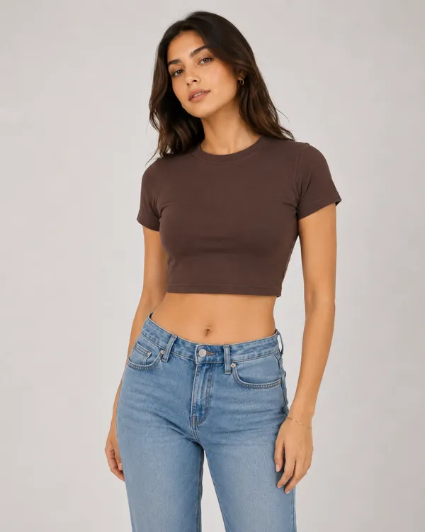 Brown_Cotton_Crew_Neck_Crop_Top_For_Women