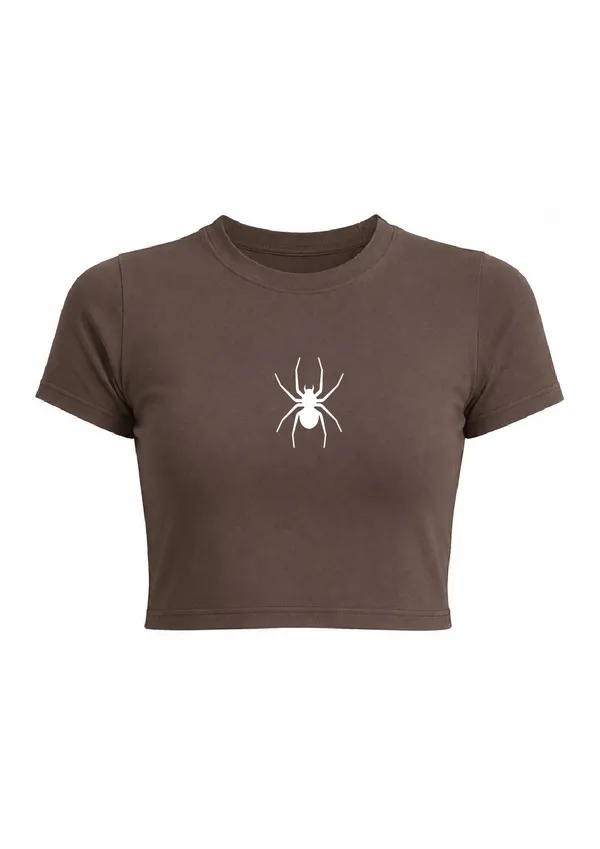 Brown_Cotton_Short_Sleeve_Graphic_Crop_Top_For_Women