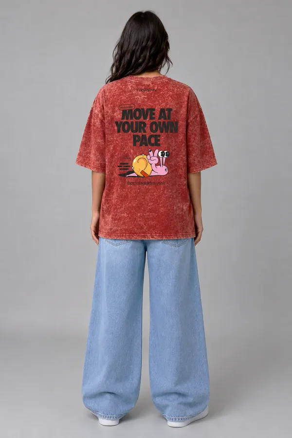 TRIPPIN_Own_Pace_Oversized_T-Shirt_–_Red_Acid_Wash_|_Unisex