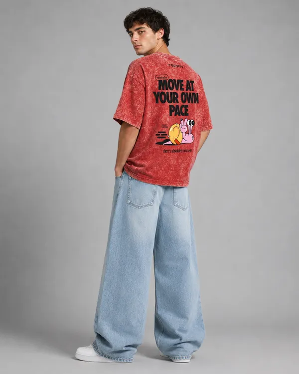 TRIPPIN_Own_Pace_Oversized_T-Shirt_–_Red_Acid_Wash_|_Unisex