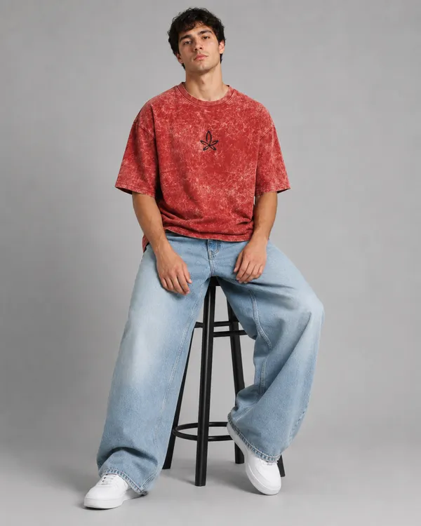 TRIPPIN_Own_Pace_Oversized_T-Shirt_–_Red_Acid_Wash_|_Unisex