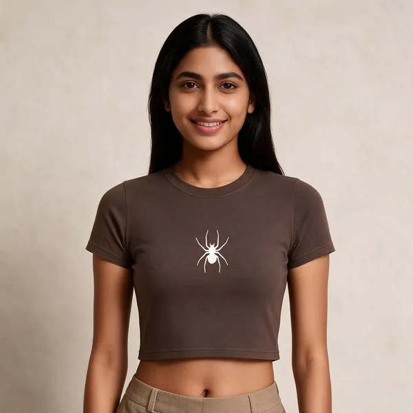 Brown_Cotton_Short_Sleeve_Graphic_Crop_Top_For_Women