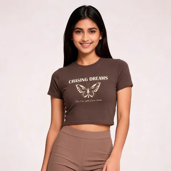 Brown_Cotton_Graphic_Crop_Fit_T-Shirt_For_Women