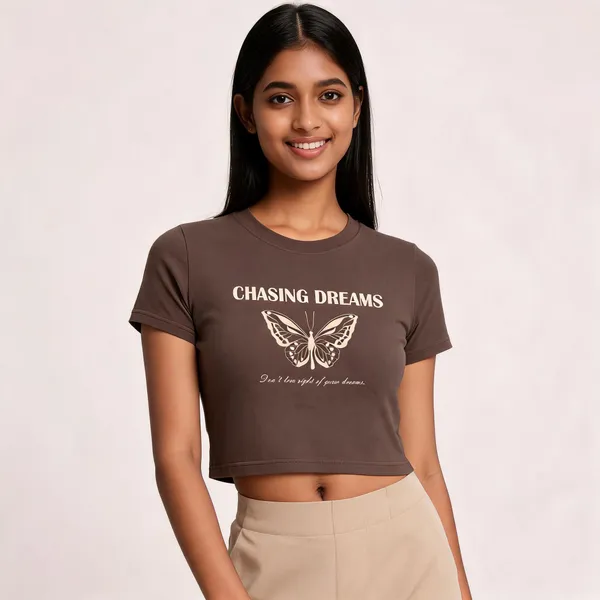 Brown_Cotton_Graphic_Crop_Fit_T-Shirt_For_Women