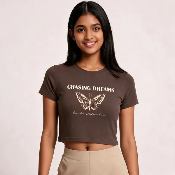 Brown_Cotton_Graphic_Crop_Fit_T-Shirt_For_Women