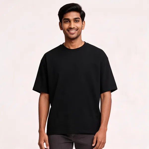 Black_Cotton_French_Terry_Loose_Fit_Crew_Neck_T-Shirt_For_Adults