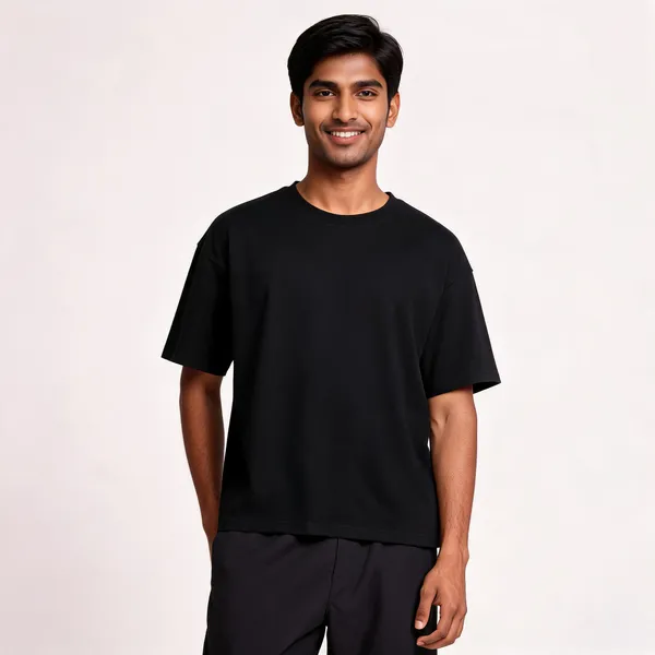 Black_Cotton_French_Terry_Loose_Fit_Crew_Neck_T-Shirt_For_Adults