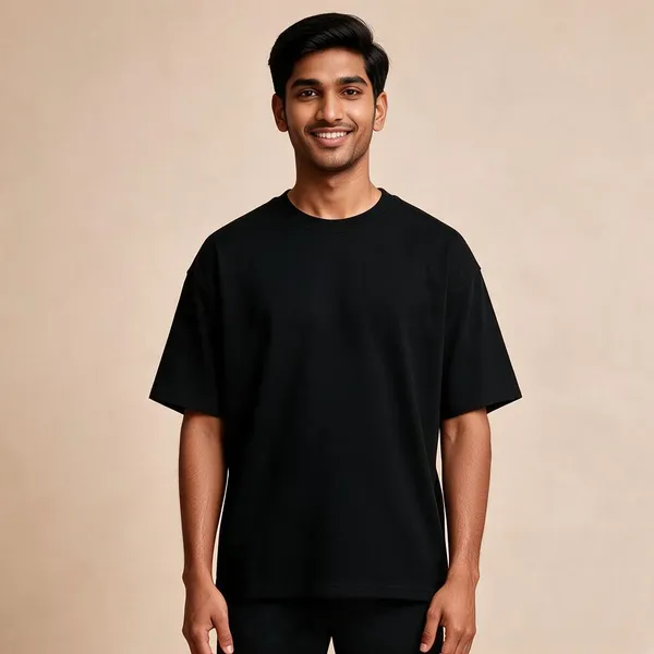 Black_Cotton_French_Terry_Loose_Fit_Crew_Neck_T-Shirt_For_Adults