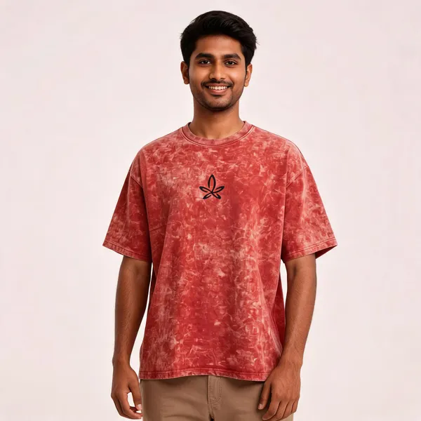 Red_Cotton_French_Terry_Acid_Wash_Graphic_T-Shirt_For_Men