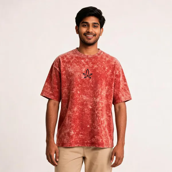Red_Cotton_French_Terry_Acid_Wash_Graphic_T-Shirt_For_Men