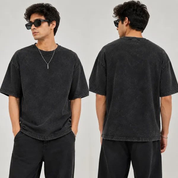 Black_Cotton_French_Terry_Acid_Wash_Oversized_T-Shirt_For_Men