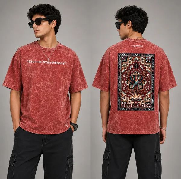 Red_Cotton_French_Terry_Acid_Wash_Graphic_Print_T-Shirt_For_Men