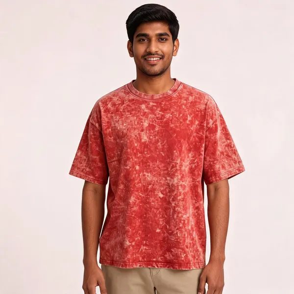 Red_Cotton_French_Terry_Acid_Wash_Relaxed_Fit_T-Shirt_For_Men