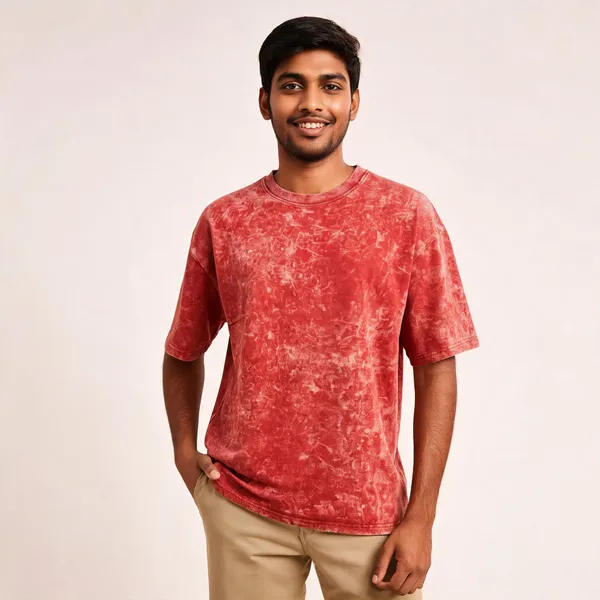 Red_Cotton_French_Terry_Acid_Wash_Relaxed_Fit_T-Shirt_For_Men