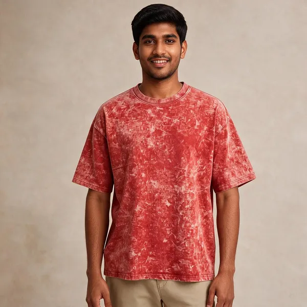 Red_Cotton_French_Terry_Acid_Wash_Relaxed_Fit_T-Shirt_For_Men