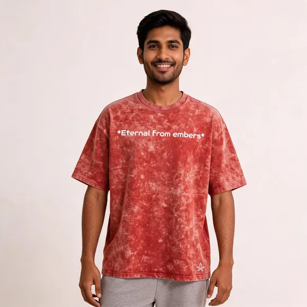 Red_Cotton_French_Terry_Acid_Wash_Graphic_Print_T-Shirt_For_Men