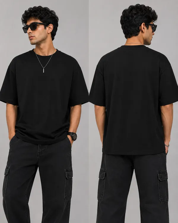 Black_Cotton_French_Terry_Loose_Fit_Crew_Neck_T-Shirt_For_Adults