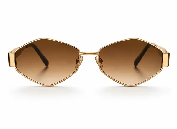 Elegantia_Gold_Frame_Hexagon_Brown_Gradient_Sunglasses