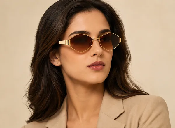 Elegantia_Gold_Frame_Hexagon_Brown_Gradient_Sunglasses