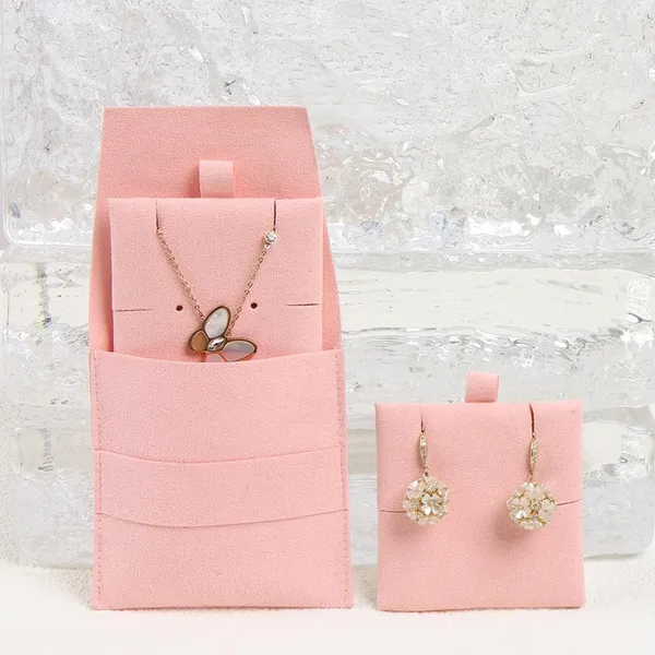 10_Pcs_Pink_Microfiber_Jewelry_Pouch_Button_Bag_With_Insert